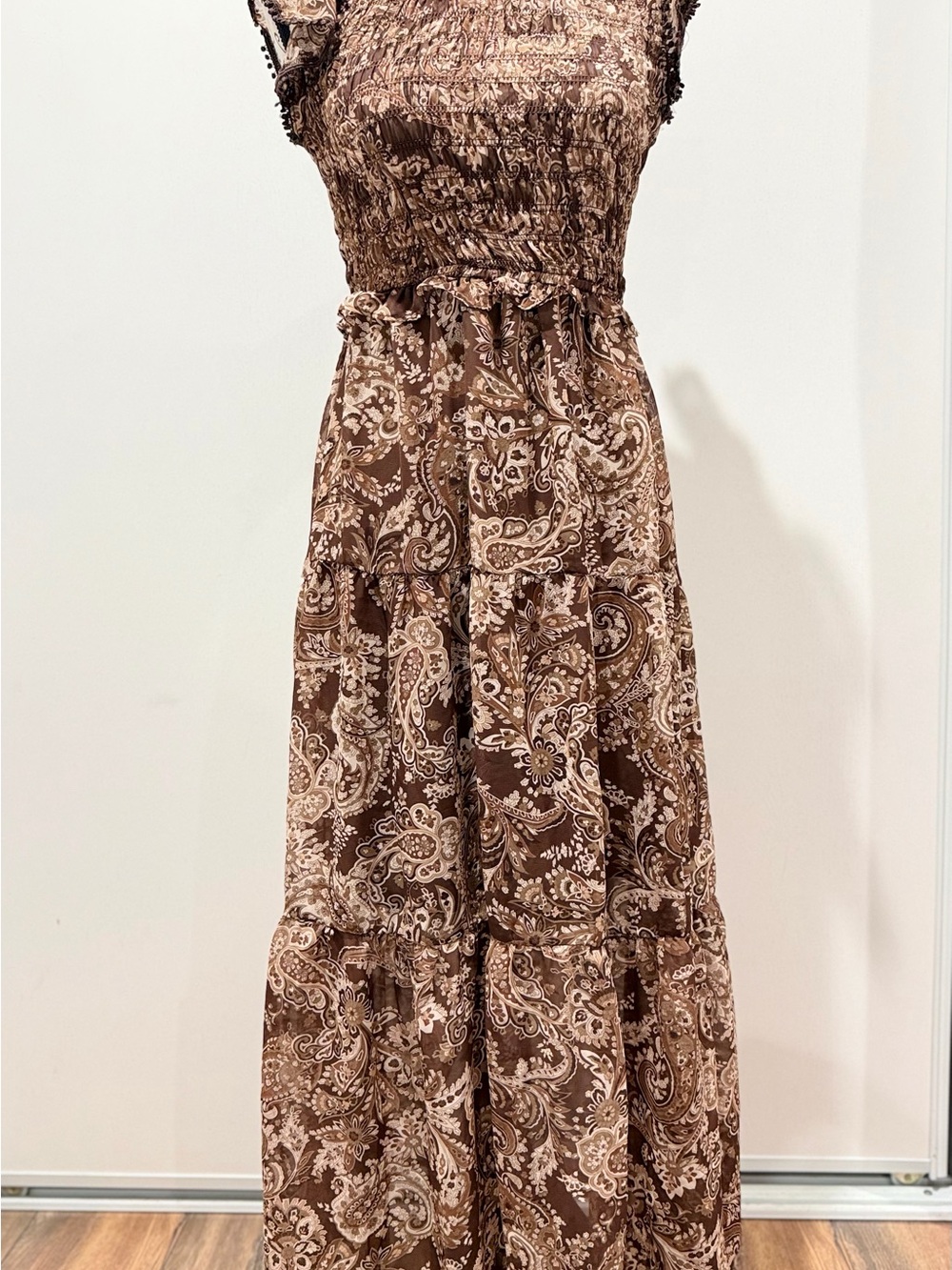 Moon River Brown and Cream Paisley Maxi Dress